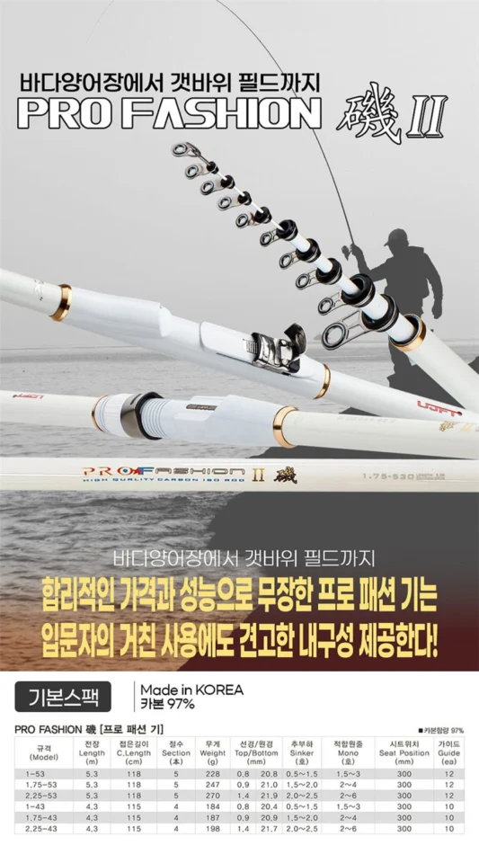 유정낚시 프로패션 기2 갯바위 찌낚시대 바다낚시대